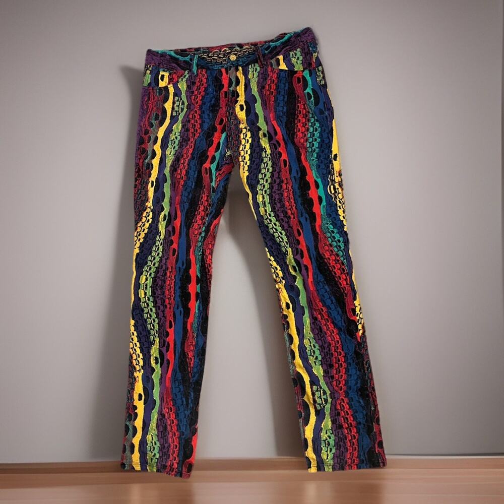 VTG 90s Y2K COOGI Knit Pants RARE Colorful Abstract Hiphop Grunge Punk Stripe 13